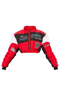 PrettyLittleThing Puffer Jackets*Graphic Front Cropped Puffer Jacket