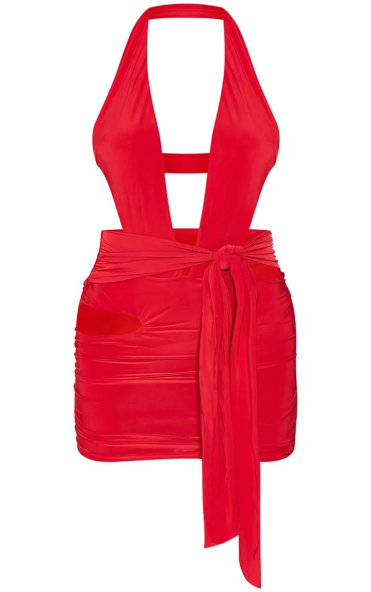 Halterneck Cut Out Bodycon Dress-PrettyLittleThing Discount