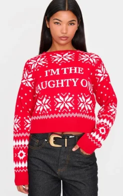 PrettyLittleThing Sweaters*Im The Naughty One Cropped Christmas Sweater