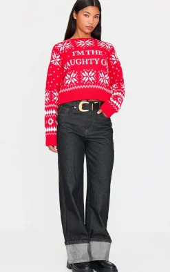 PrettyLittleThing Sweaters*Im The Naughty One Cropped Christmas Sweater