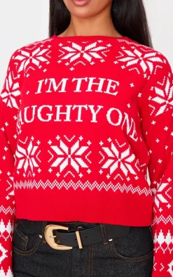 PrettyLittleThing Sweaters*Im The Naughty One Cropped Christmas Sweater