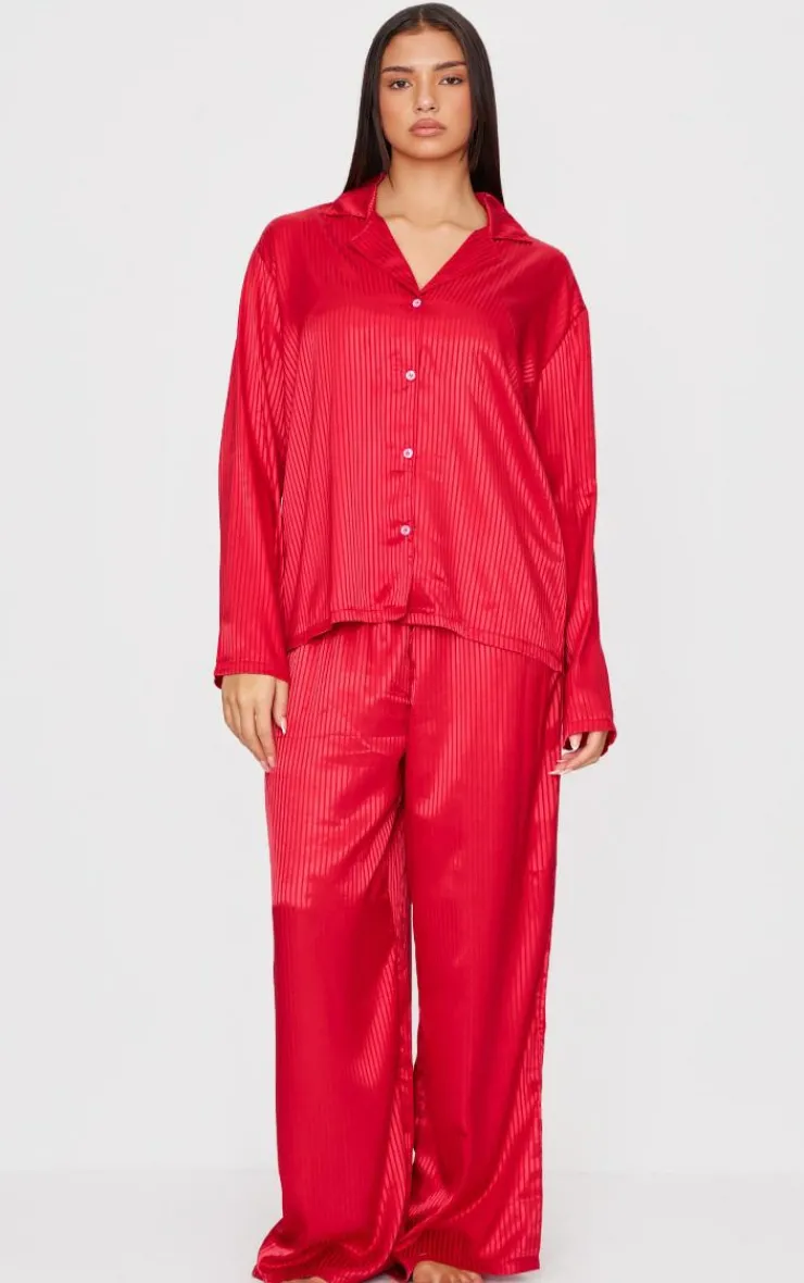 PrettyLittleThing Christmas Gifts*Jacquard Stripe Satin Long PJ Set