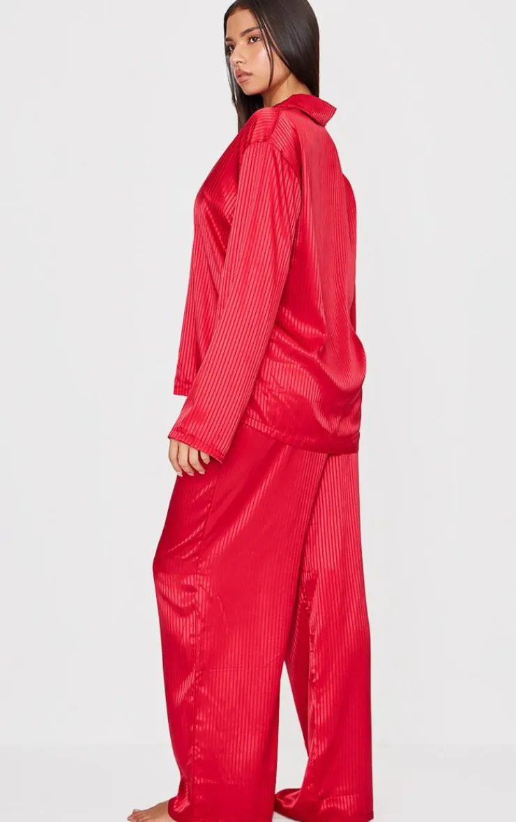 PrettyLittleThing Christmas Gifts*Jacquard Stripe Satin Long PJ Set