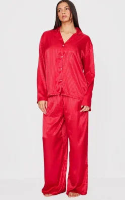 PrettyLittleThing Christmas Gifts*Jacquard Stripe Satin Long PJ Set