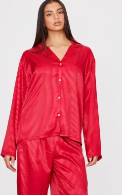 PrettyLittleThing Christmas Gifts*Jacquard Stripe Satin Long PJ Set