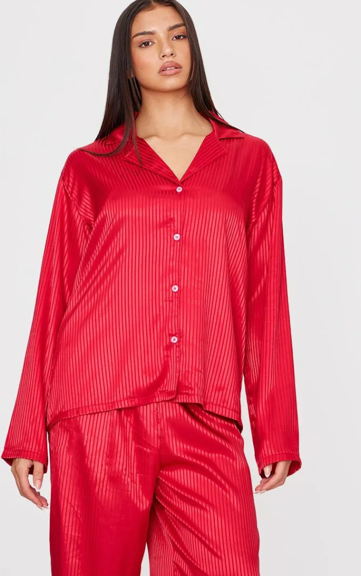 PrettyLittleThing Christmas Gifts*Jacquard Stripe Satin Long PJ Set