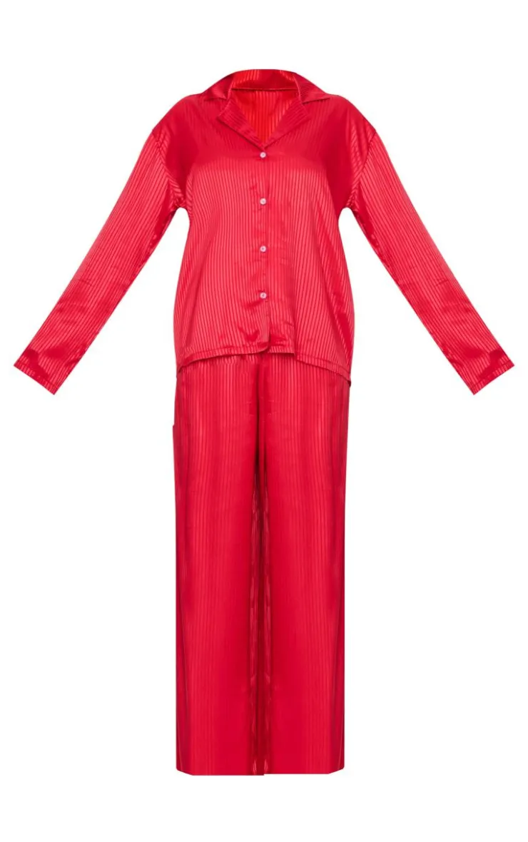 PrettyLittleThing Christmas Gifts*Jacquard Stripe Satin Long PJ Set