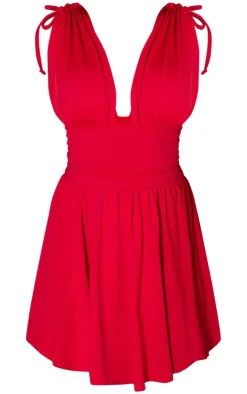 Red Jersey Plunge Neck Shift Dress-PrettyLittleThing New