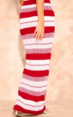 Best PrettyLittleThing Knitted Contrast Mid-rise Maxi Skirt Red