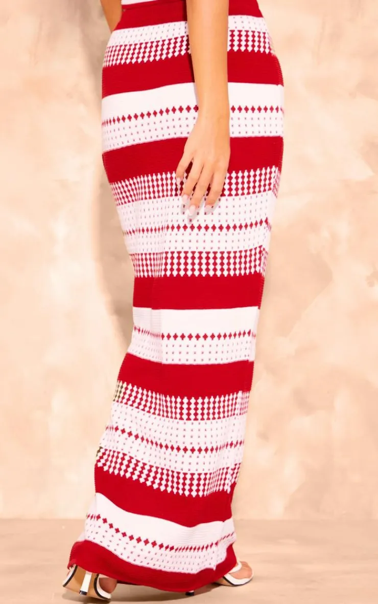 Best PrettyLittleThing Knitted Contrast Mid-rise Maxi Skirt Red