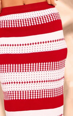 Best PrettyLittleThing Knitted Contrast Mid-rise Maxi Skirt Red