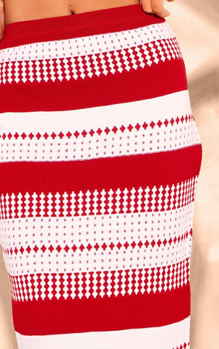 Best PrettyLittleThing Knitted Contrast Mid-rise Maxi Skirt Red