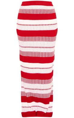 Best PrettyLittleThing Knitted Contrast Mid-rise Maxi Skirt Red