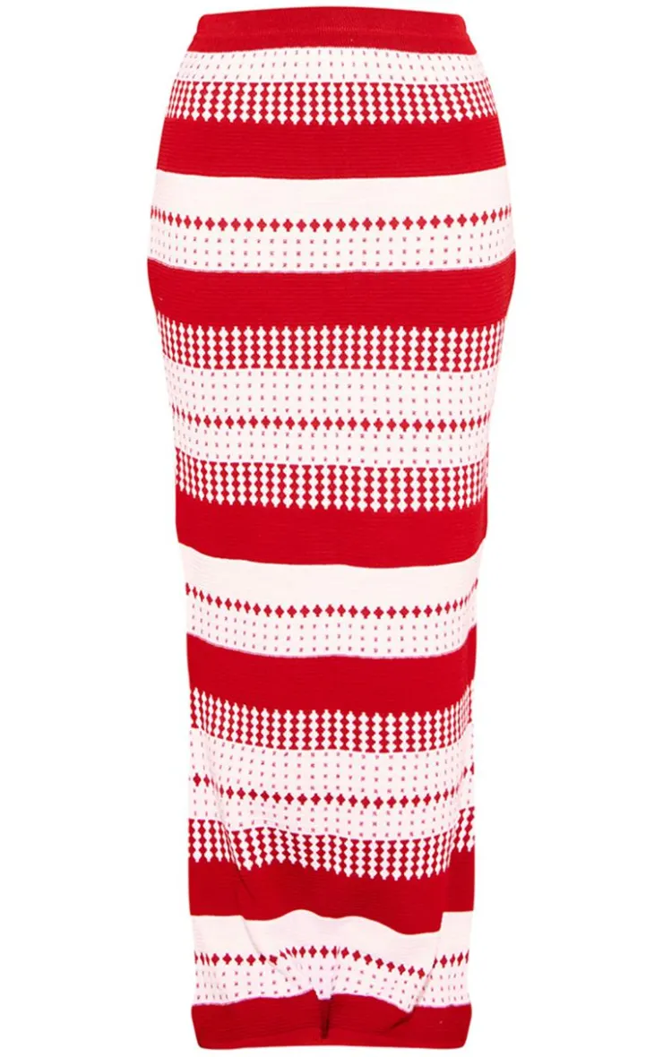 Best PrettyLittleThing Knitted Contrast Mid-rise Maxi Skirt Red