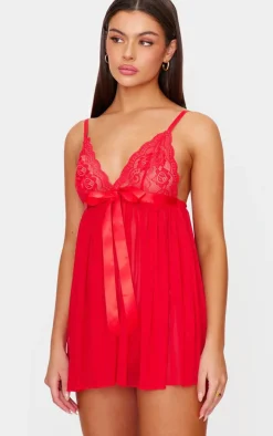Red Lace Bow Detail Babydoll