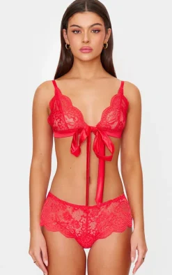 Red Lace Ribbon Tie Lingerie Set