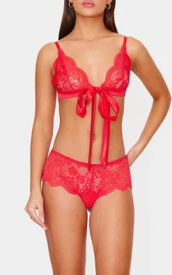 Red Lace Ribbon Tie Lingerie Set