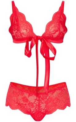 Red Lace Ribbon Tie Lingerie Set