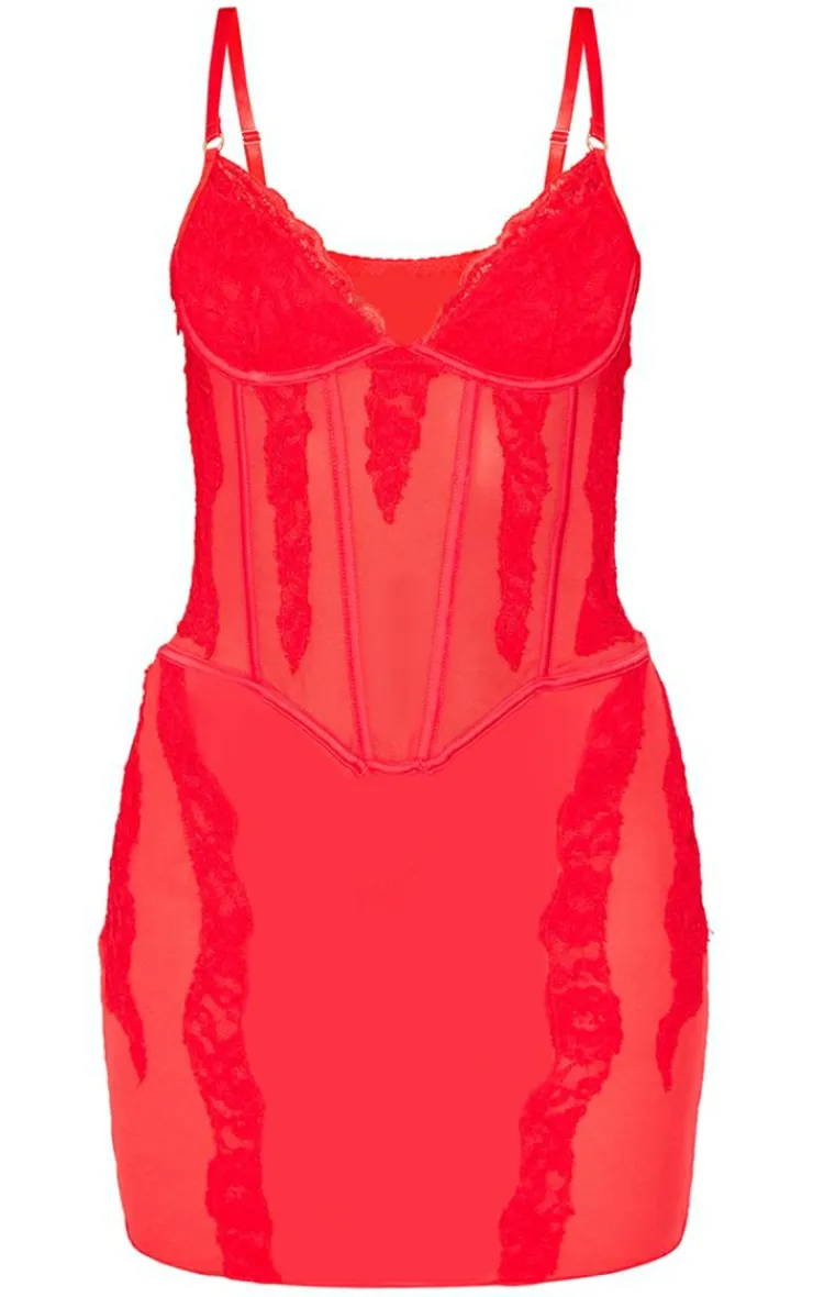 Lace Sheer Underwi Strappy Bodycon Dress-PrettyLittleThing Best