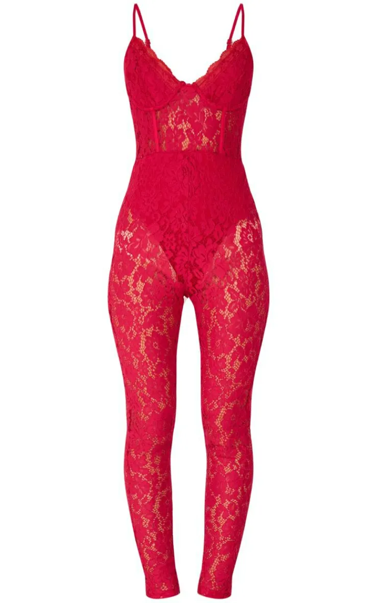 Lace Underwi Corset Strappy Jumpsuit-PrettyLittleThing Hot