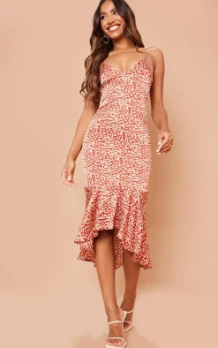 Leopard Print Frill Hem Midi Dress-PrettyLittleThing Online