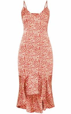 Leopard Print Frill Hem Midi Dress-PrettyLittleThing Online