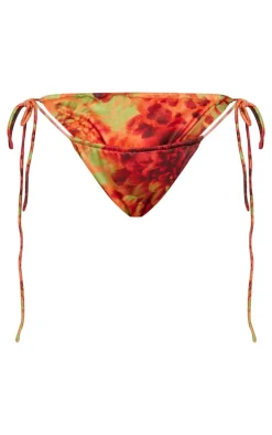 Red Leopard Printed Tie Side Bikini Bottoms