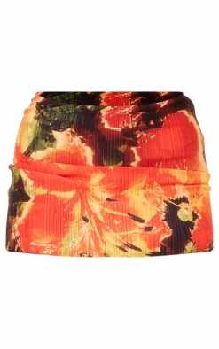 Outlet PrettyLittleThing Lily Print Plisse Low Rise Micro Mini Skirt Red