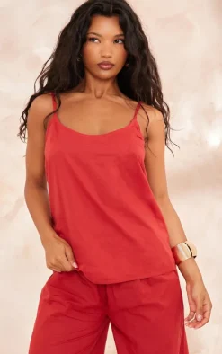 Hot PrettyLittleThing Linen Look Longline Cami Top Red