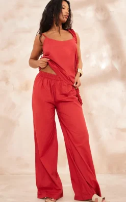 Hot PrettyLittleThing Linen Look Longline Cami Top Red