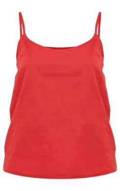 Hot PrettyLittleThing Linen Look Longline Cami Top Red