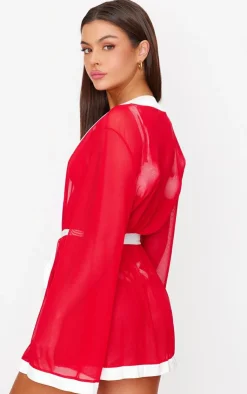 PrettyLittleThing Christmas Shop*Mesh Christmas Pom Pom Robe
