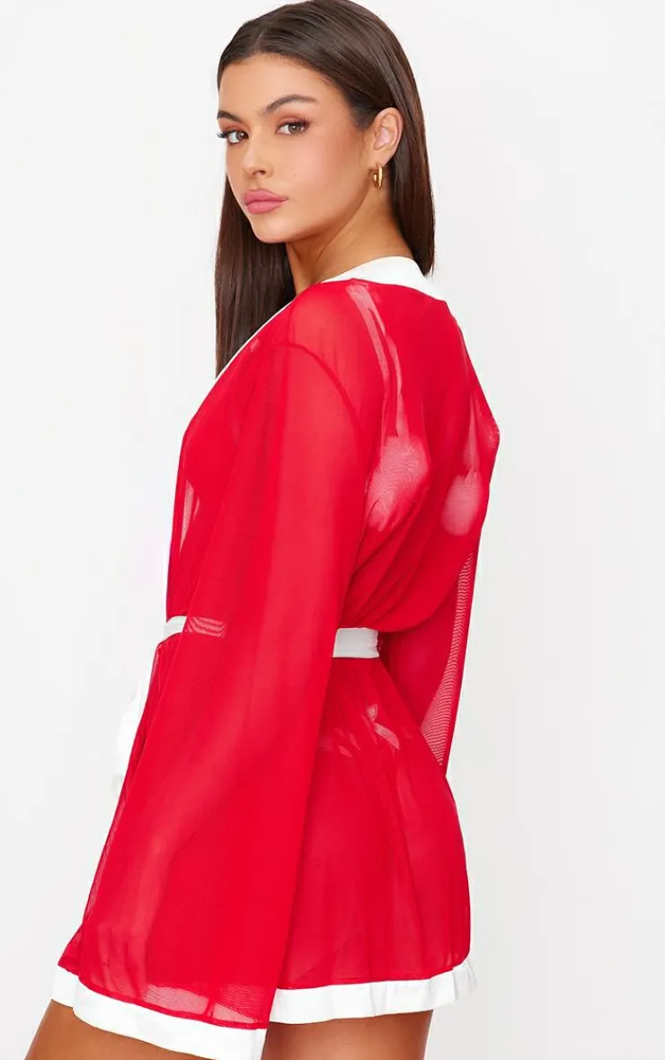 PrettyLittleThing Christmas Shop*Mesh Christmas Pom Pom Robe