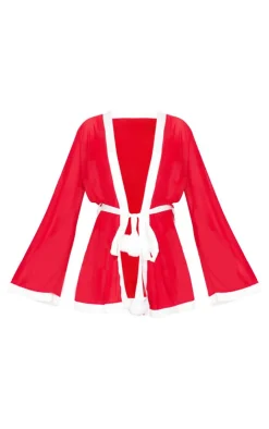 PrettyLittleThing Christmas Shop*Mesh Christmas Pom Pom Robe