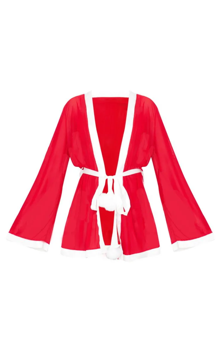 PrettyLittleThing Christmas Shop*Mesh Christmas Pom Pom Robe