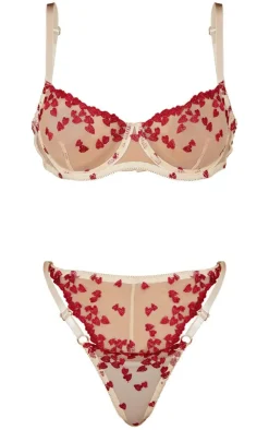 Mesh Embroide Heart Underwi Lingerie Set-PrettyLittleThing Outlet