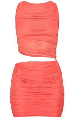 Mesh High Neck Cut Out Mini Dress-PrettyLittleThing Outlet