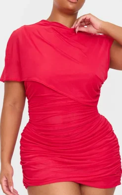 Mesh High Neck One Shoulder Mini Dress-PrettyLittleThing Best