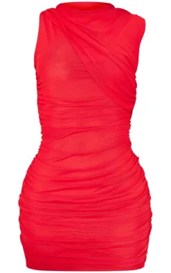 Mesh High Neck One Shoulder Mini Dress-PrettyLittleThing Best