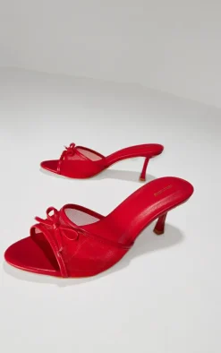 PrettyLittleThing Mules*Mesh Round Toe Bow Strap Mid Heeled Mules