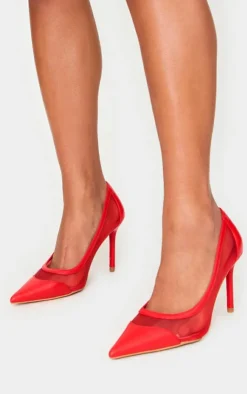 PrettyLittleThing Wide Fit Heels*Mesh Wide Fit Point Toe Contrast High Stiletto Court Heels