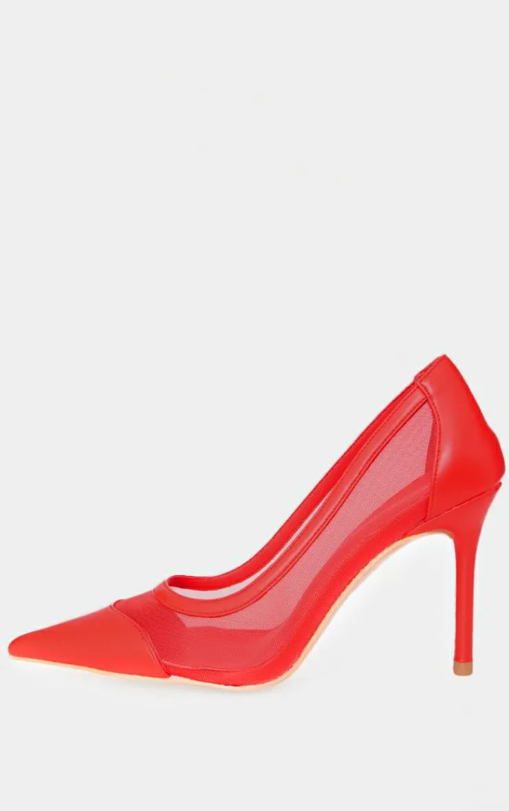 PrettyLittleThing Wide Fit Heels*Mesh Wide Fit Point Toe Contrast High Stiletto Court Heels