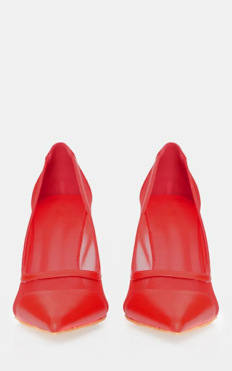 PrettyLittleThing Wide Fit Heels*Mesh Wide Fit Point Toe Contrast High Stiletto Court Heels