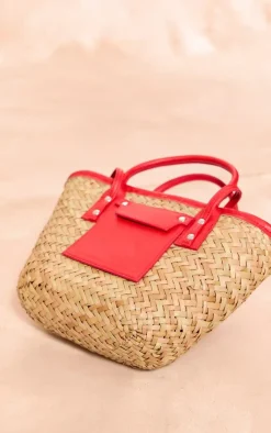 PrettyLittleThing Shoppers*Mini Pu Trim Straw Tote Bag