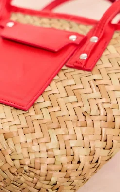 PrettyLittleThing Shoppers*Mini Pu Trim Straw Tote Bag