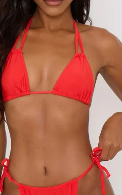 Red Mix & Match Halterneck Mini Ruched Triangle Bikini Top