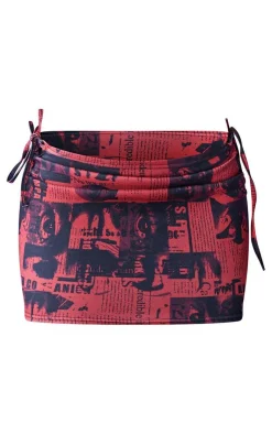 PrettyLittleThing Newspaper Print Lace Up Side Micro Mini Skirt Red