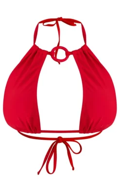 Red O Ring Halter Neck Bikini Top