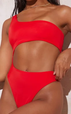 PrettyLittleThing Christmas Shop*One Shoulder Cut Out Swimsuit