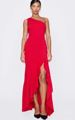 One Shoulder Frill Split Maxi Dress-PrettyLittleThing Discount